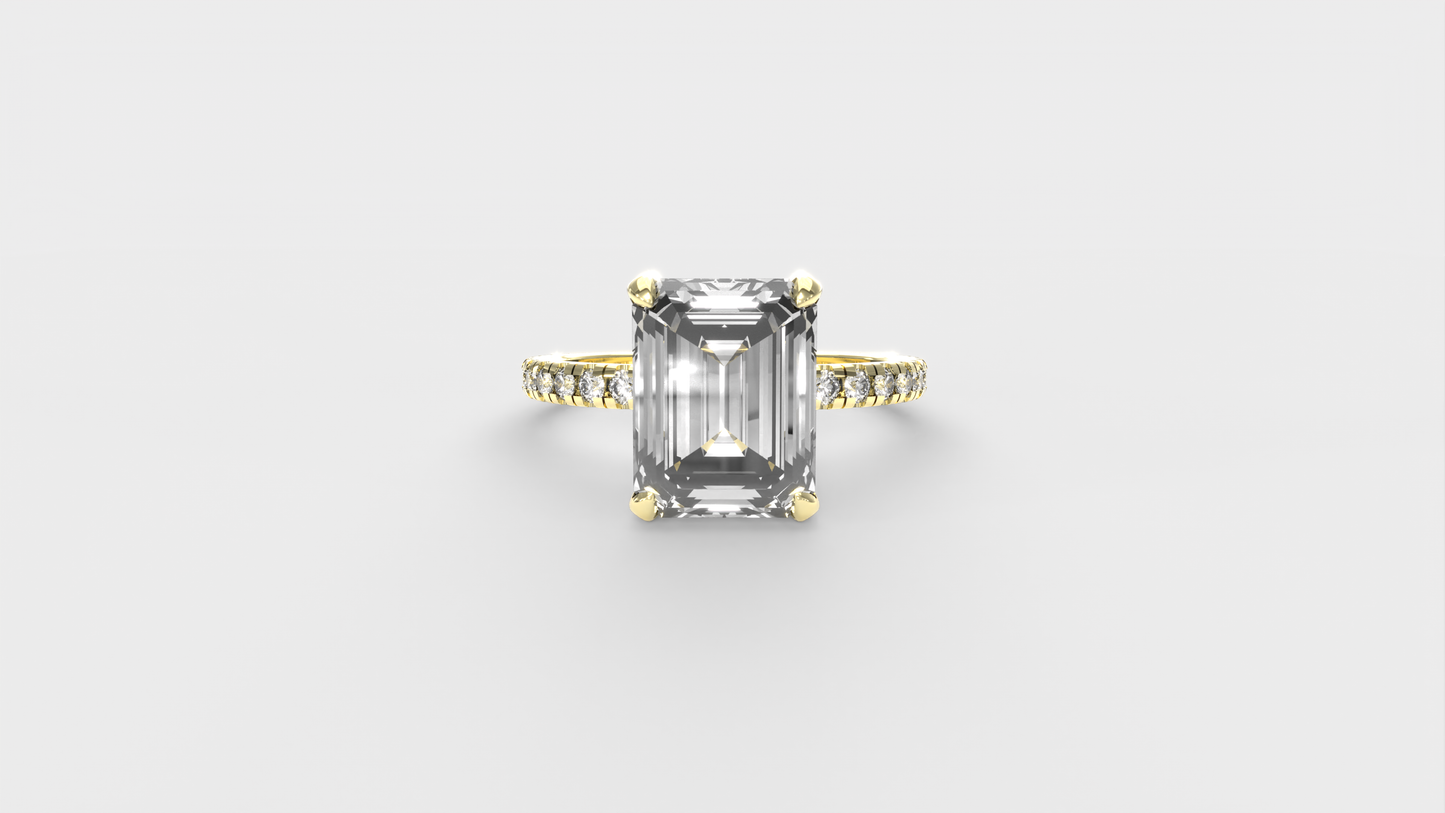 Anillo Moderno Esmeralda con Pave en Banda