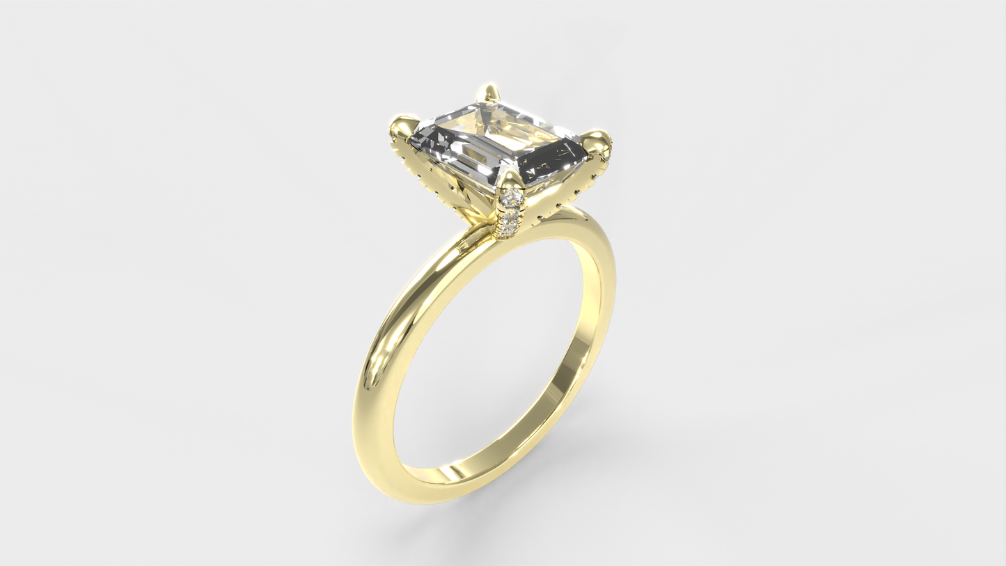 Anillo Solitario Esmeralda con Pave en Prones
