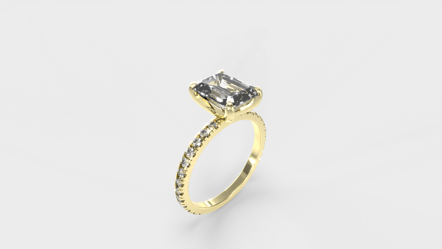 Anillo Moderno Esmeralda con Pave en Banda