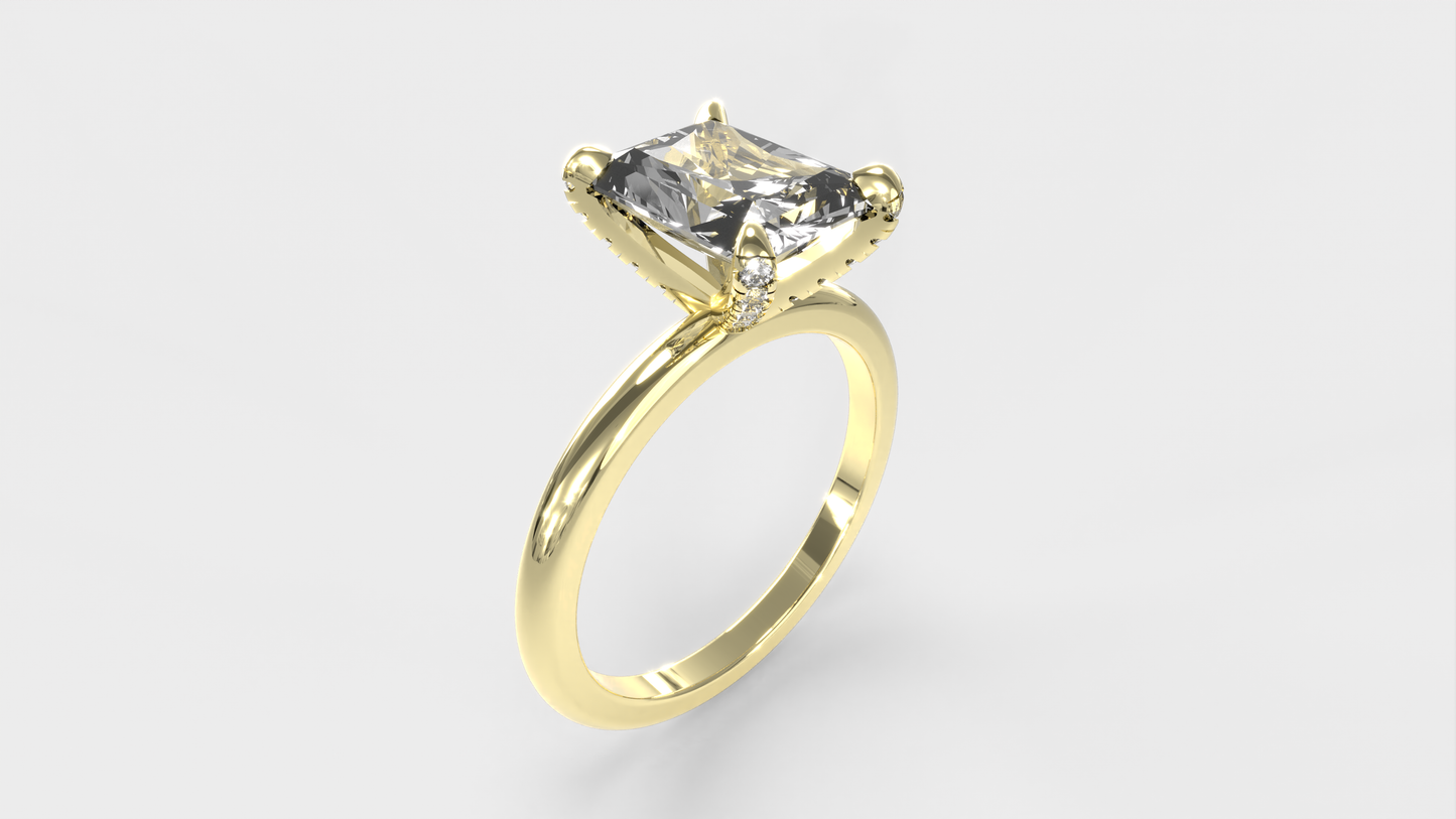 Anillo Solitario Radiante con pave en prones
