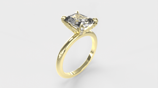 Anillo Solitario Radiante con pave en prones