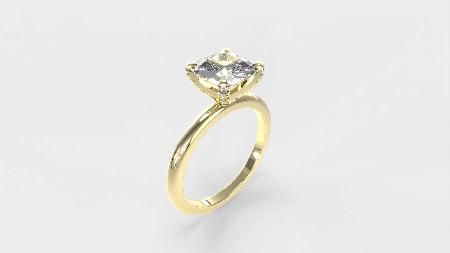 Anillo Solitario Cojin con pave en prones